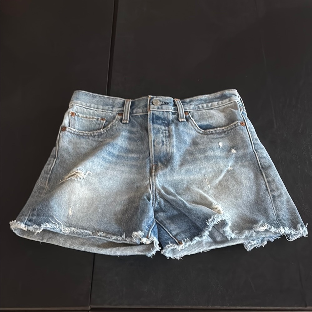 Levi's Blue Jean Shorts Distressed Frayed Hem